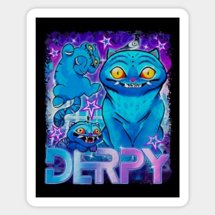 Derpy Cat Funny Neon Blue Tiger Sticker